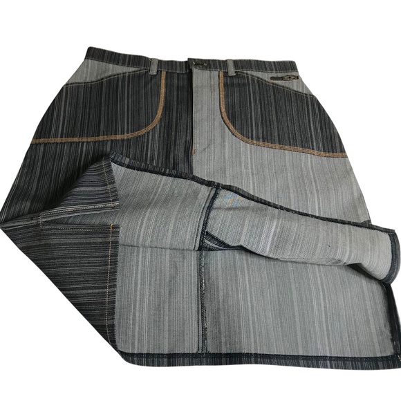 Patchwork Striped Denim Skirt with Embroidered Detail - Picture 3 of 11